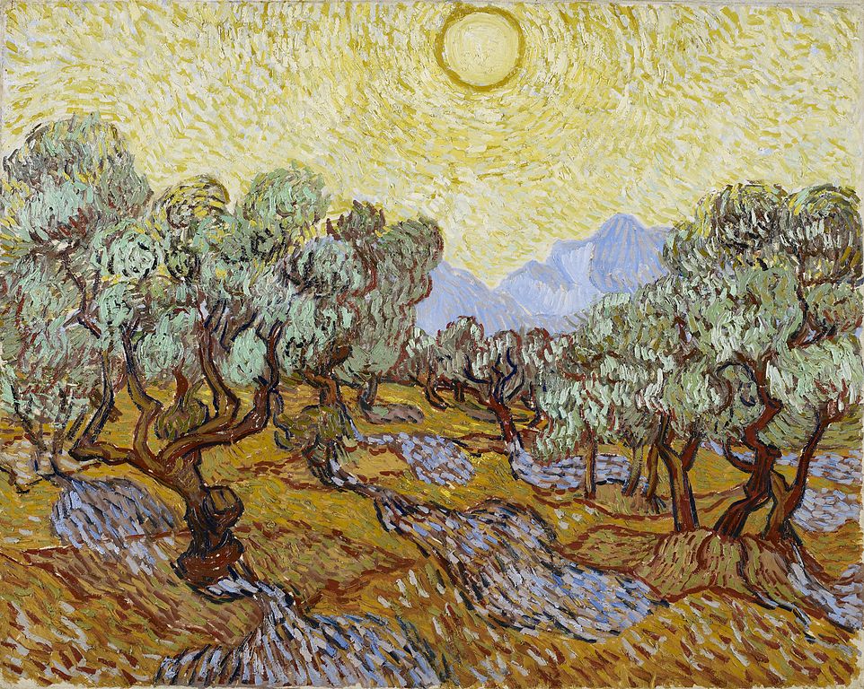 Olive Trees with Yellow Sky and Sun - Medium